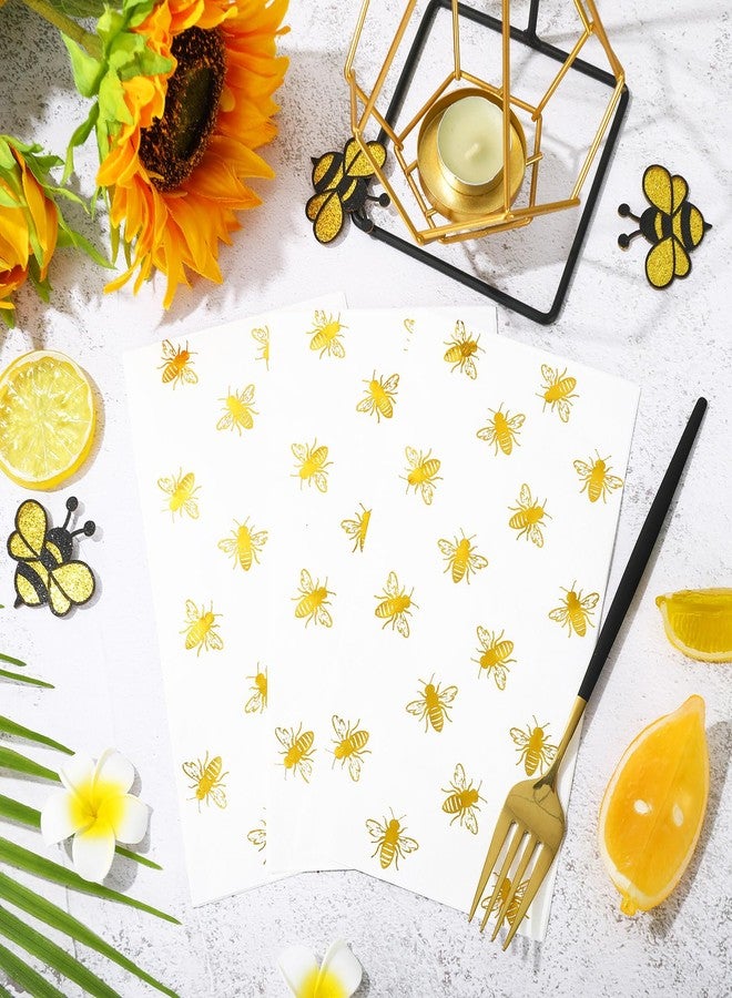 Whaline 100Pcs Bee Guest Napkins Gold Foil Bumble Bee Disposable Napkins Spring Summer Dinner Hand Napkin Towel for Wedding Birthday Party Supplies - Image 4